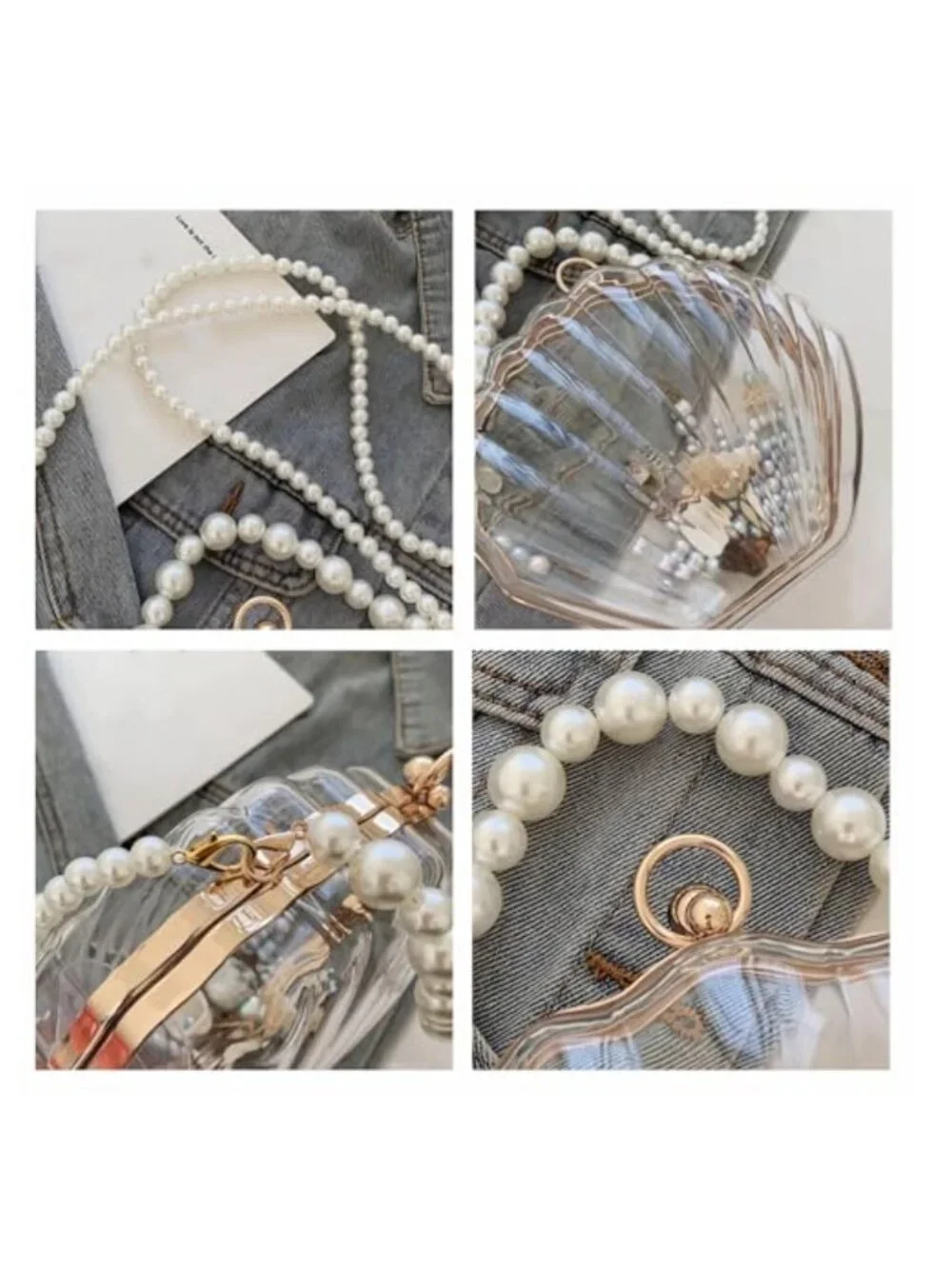 Seashell Acrylic Clutch Purse Pear Handle Women's Clear Evening Bag